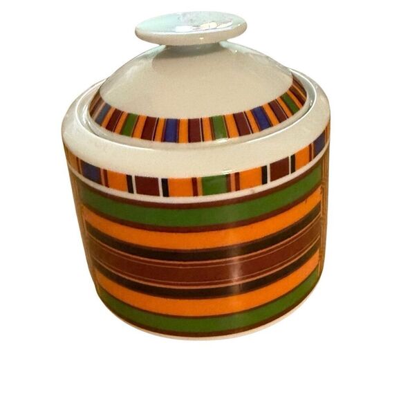 Royal Porcelain made for Struggleman Inc Aztec Stripe Sugar Bowl with Lid - Picture 1 of 6